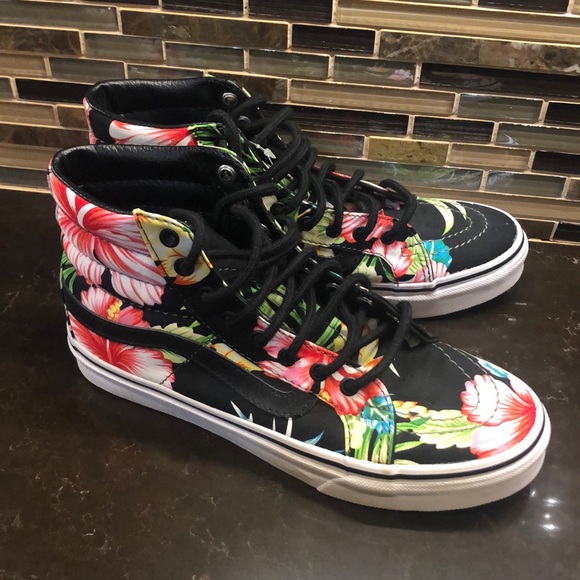 black floral high top vans